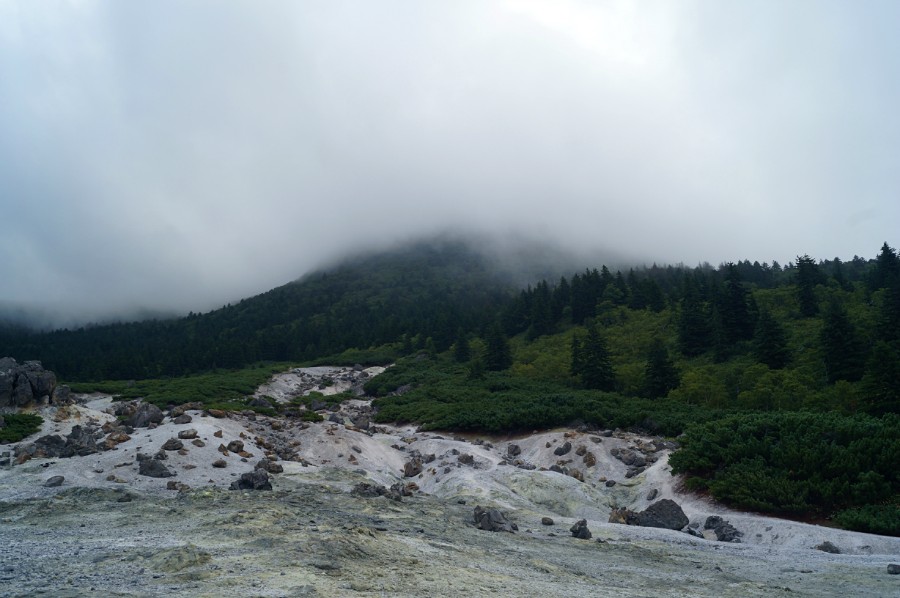 Вулкан Менделеева в тумане